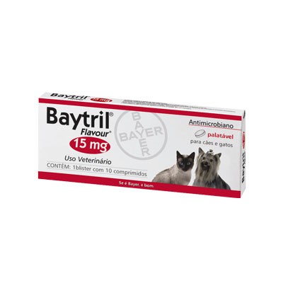 Baytril Palatavel Comp Cao/Gato 3kg 15mgx10. 15 mg x 1 comp VET