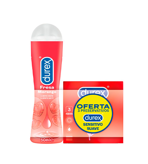 Durex Play Morango Gel Lubrificante 50ml + Oferta 3 Preservativos Sensitivo Suave